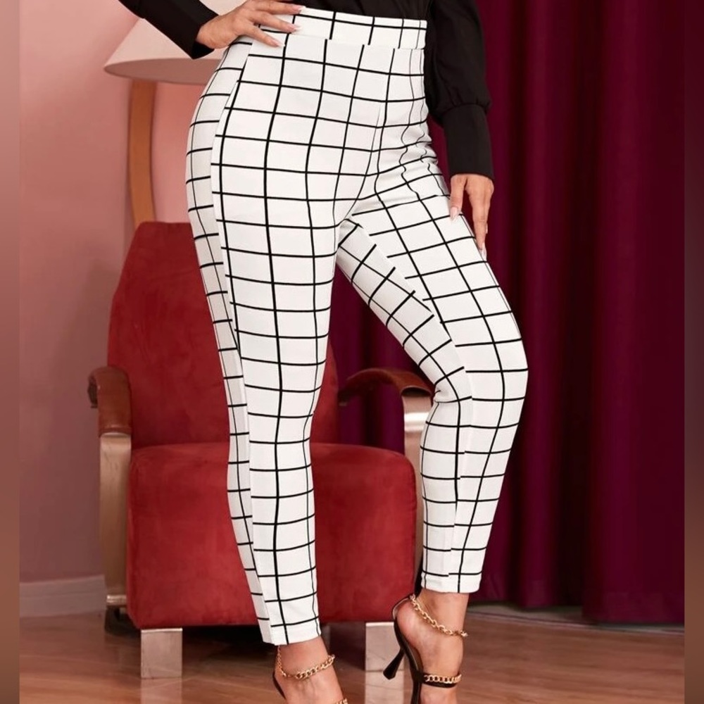 Women New York Clothing Company Plaid Dress Casual Work Pants PM  Pockets Knit
